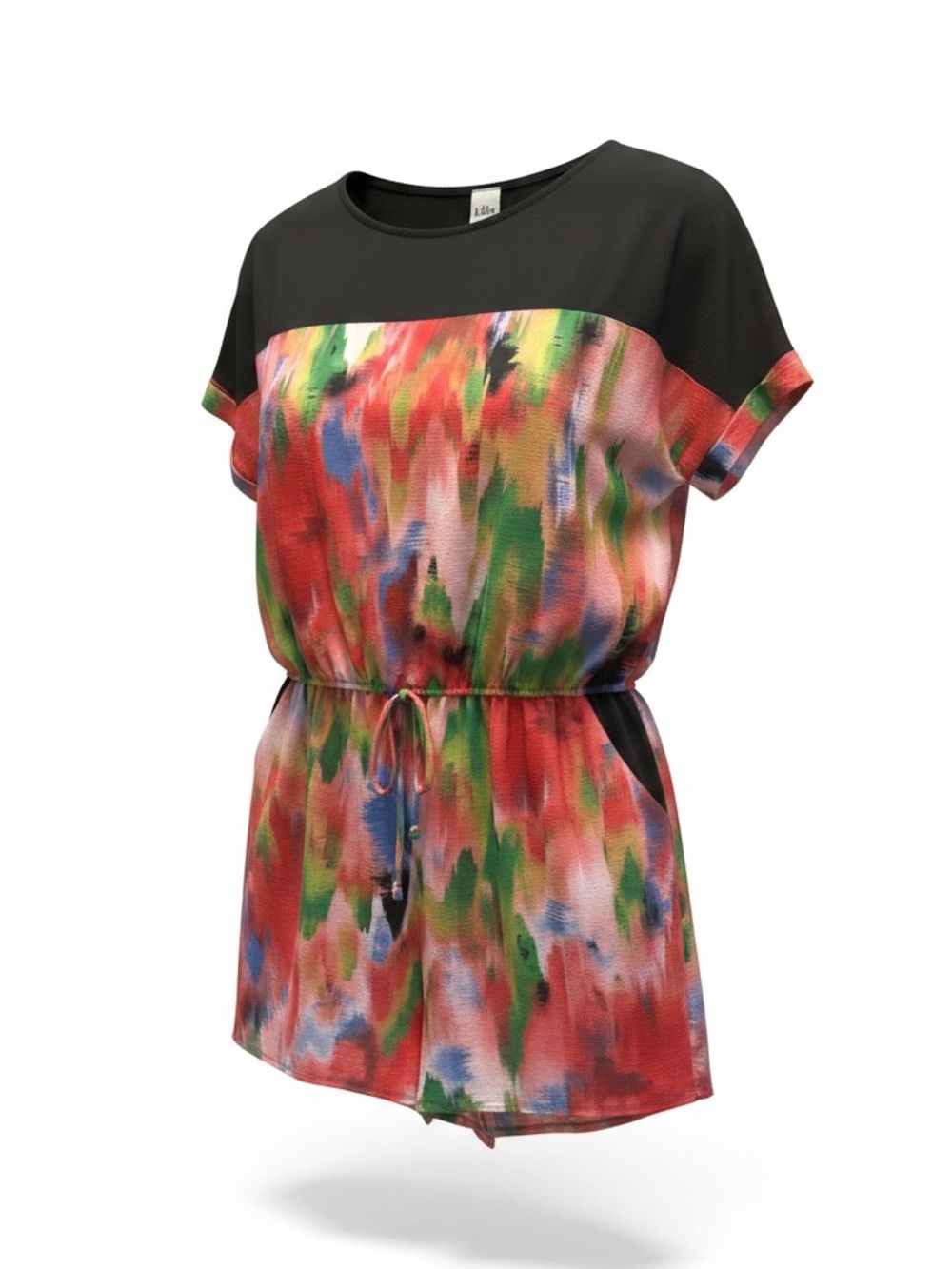 Love Black Yoke Multicolor Abstract Drawstring Tunic